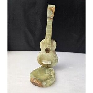 Onyx Guitar Ashtray Figurine Trinket Dish Hand Carved Stone Mexico 9" Vintage